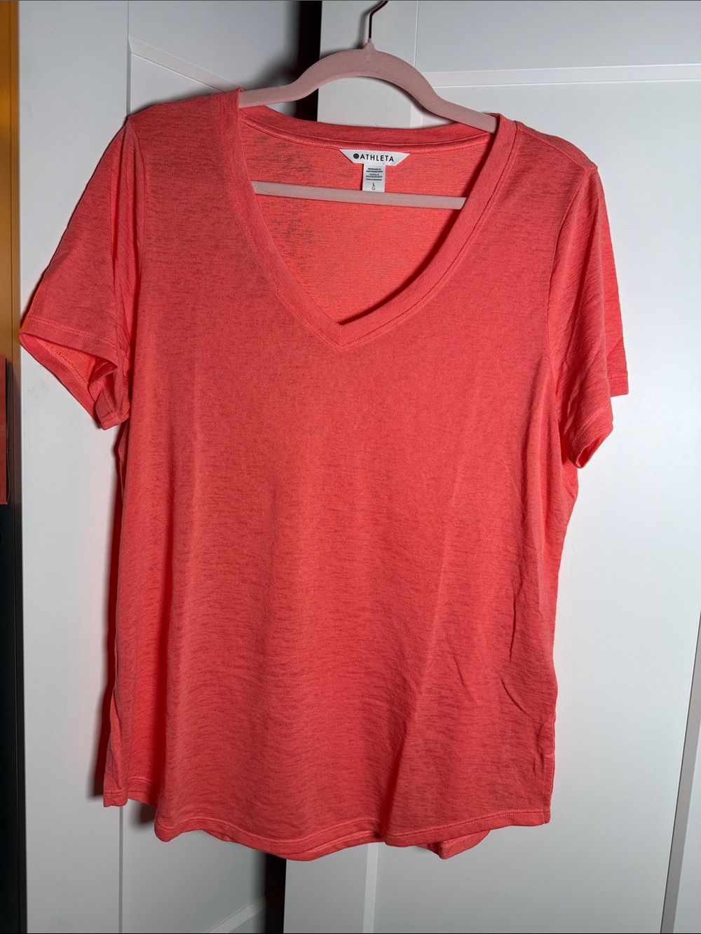 Athleta Coral V-Neck Short Sleeve Breeze Tee - Bright Coral